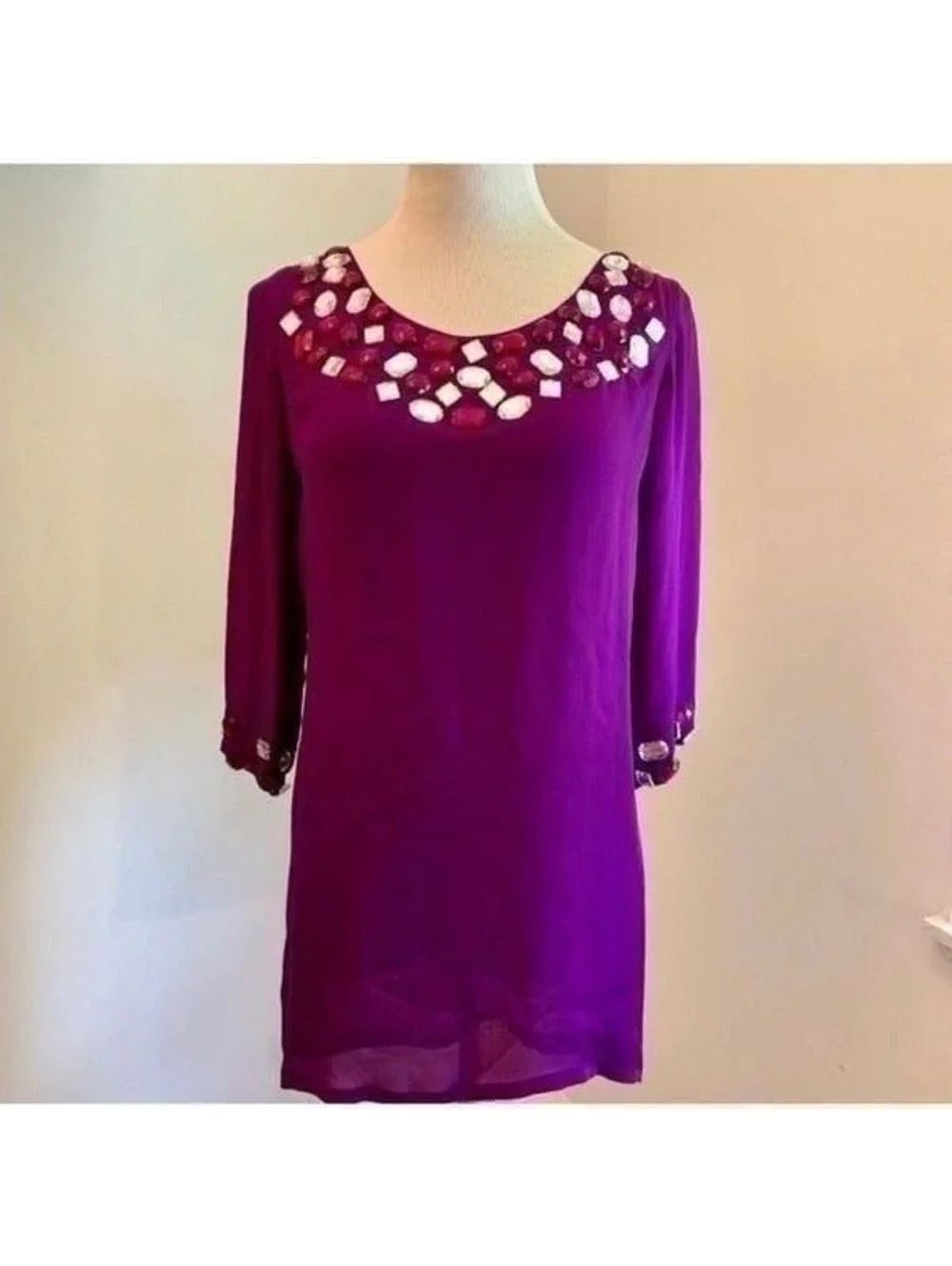 Roberta Freymann Embellished Purple Shift Dress Sz M